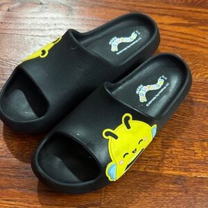 Squishmallows Black Sandals with Yellow Bee Design